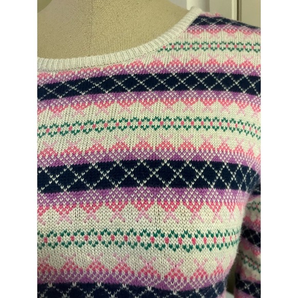 Talbots Womens Sweater Medium Zip In Back Blue Pink Lightweight Crewneck - Picture 2 of 9